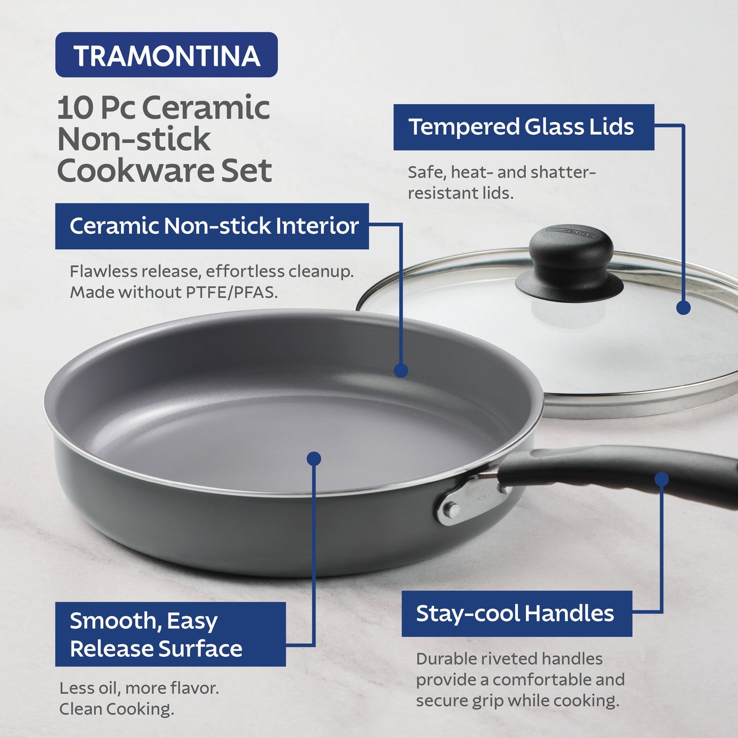 Tramontina 10-Piece Ceramic Nonstick Cookware Set - Steel Gray