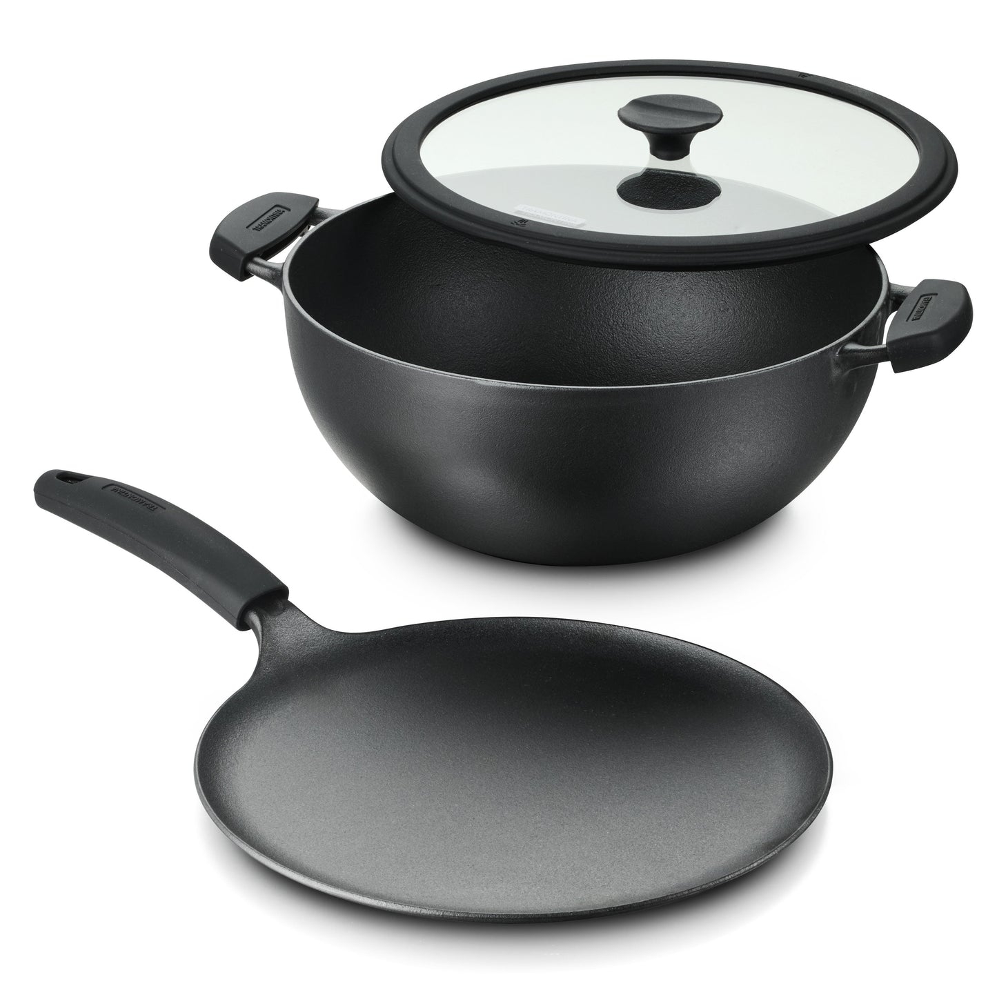 Tramontina Pre-Seasoned Cast Iron Cookware Set – 7 Qt Deep Kadai & 11" Flat Tawa