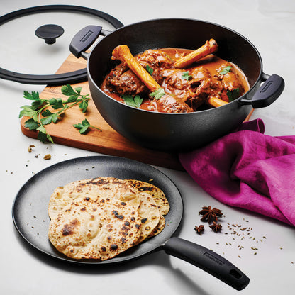 Tramontina Pre-Seasoned Cast Iron Cookware Set – 7 Qt Deep Kadai & 11" Flat Tawa