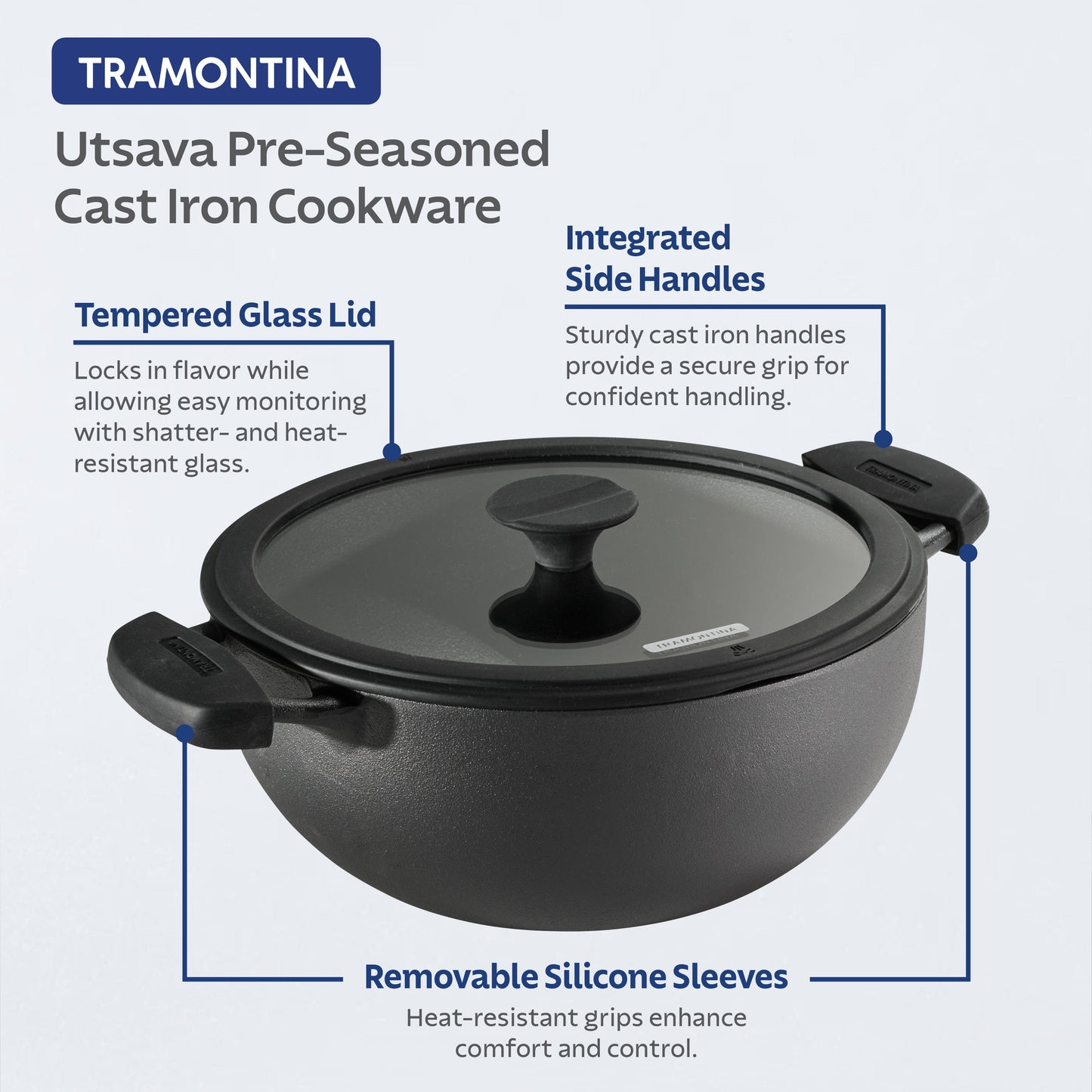 Tramontina Pre-Seasoned Cast Iron Cookware Set – 7 Qt Deep Kadai & 11" Flat Tawa