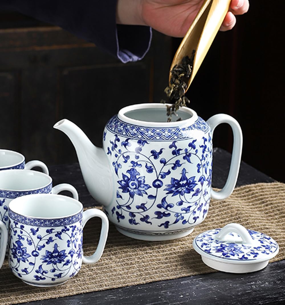 Classic Blue & White Porcelain Teapot 28oz - Perfect for Tea Parties