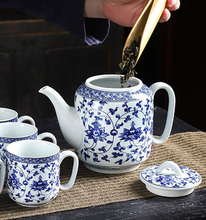 Classic Blue & White Porcelain Teapot 28oz - Perfect for Tea Parties