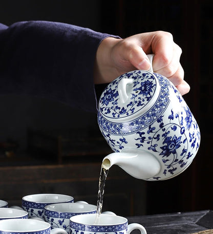 Classic Blue & White Porcelain Teapot 28oz - Perfect for Tea Parties