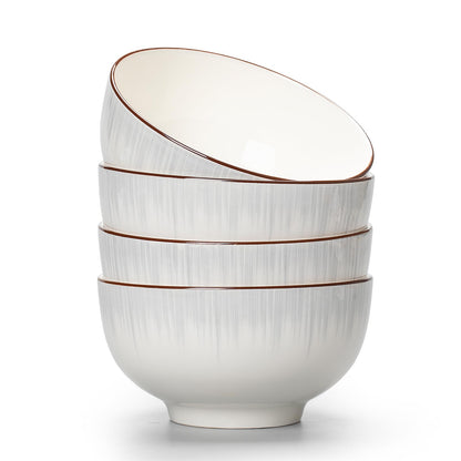 Elegant White Ceramic Bowls Set of 4 - 700ml All-Purpose Dinnerware