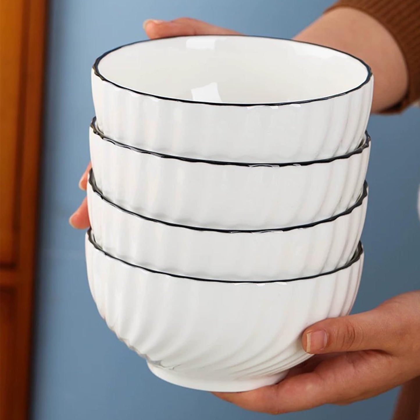 Modern White Ceramic Bowls Set of 4 - 700ml Versatile Serving Bowls