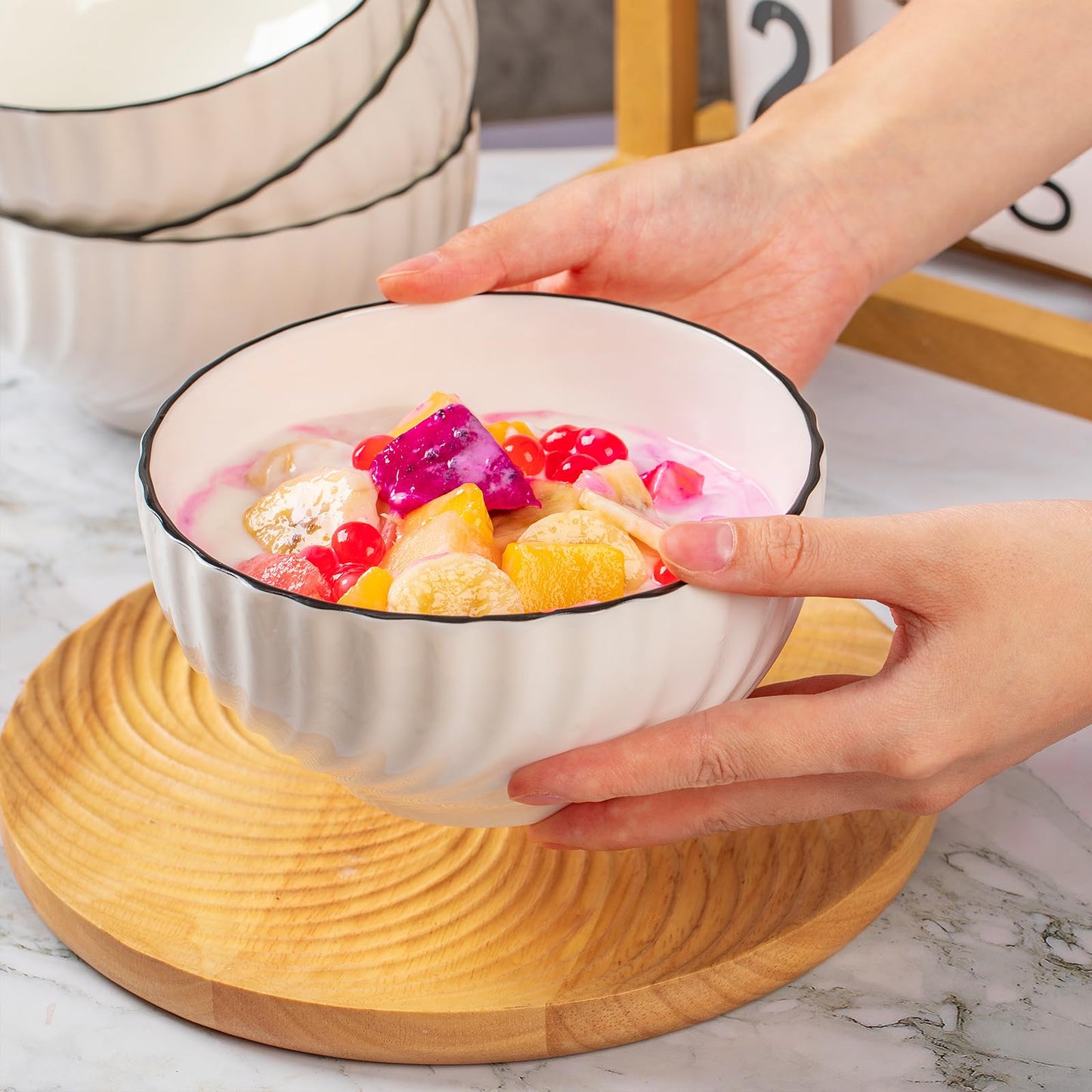 Modern White Ceramic Bowls Set of 4 - 700ml Versatile Serving Bowls