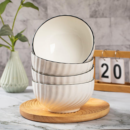 Modern White Ceramic Bowls Set of 4 - 700ml Versatile Serving Bowls