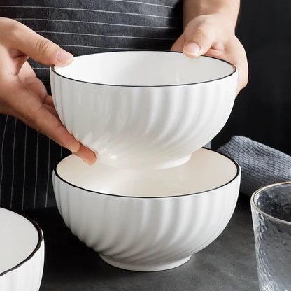 Modern White Ceramic Bowls Set of 4 - 700ml Versatile Serving Bowls