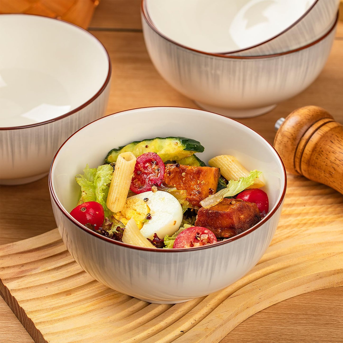 Elegant White Ceramic Bowls Set of 4 - 700ml All-Purpose Dinnerware