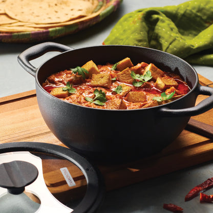 Tramontina Utsava Pre-Seasoned Cast Iron Kadai with Lid